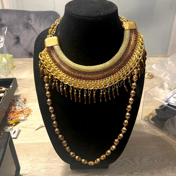 AMAZING NECKLACE SET!! Brown vintage Bib statement EVERYTHING!!! - Picture 1 of 6